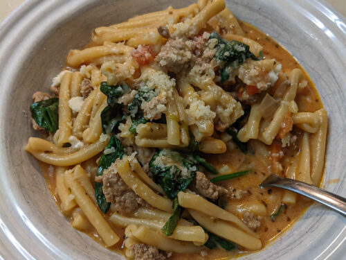 Instant Pot Creamy Tomato Pasta with Ground Turkey and Spinach