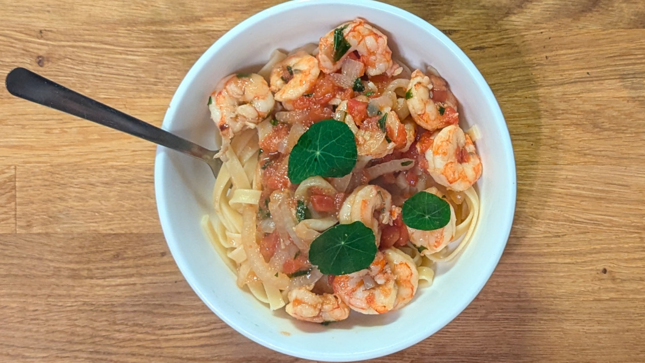 Shrimp, tomato, and fettuccini recipe